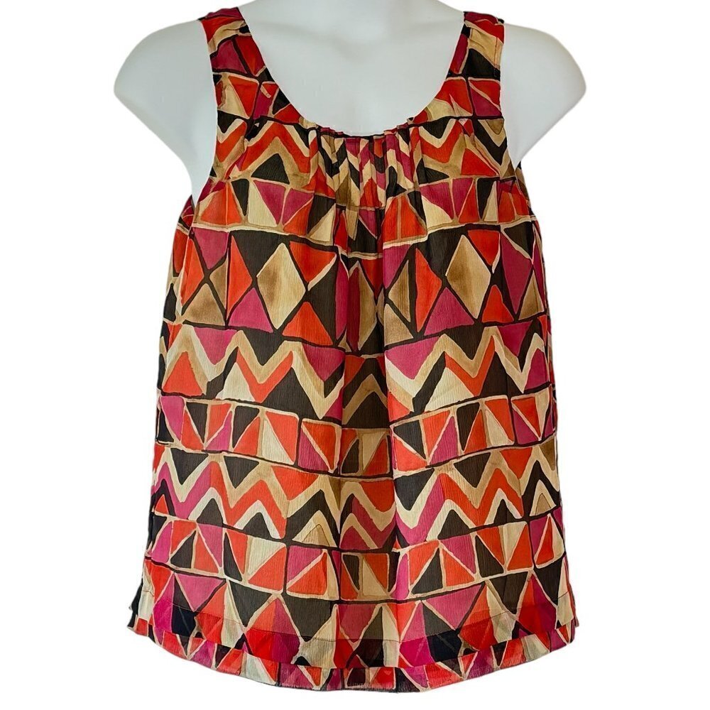 Anne Klein Silk Flowy Top Scoop Neck Pintuck Yoke with Peplum Sleeveless  Size L